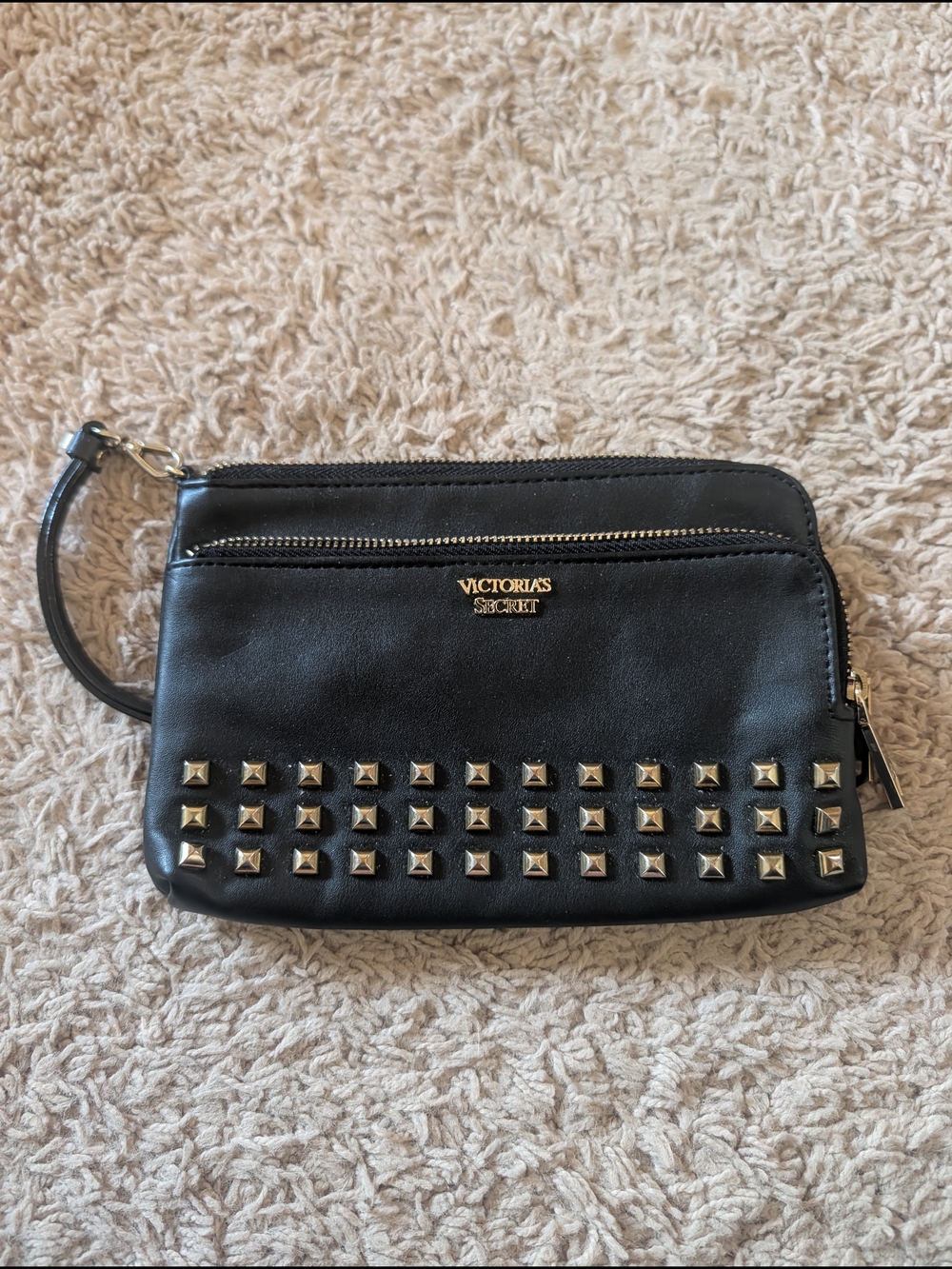 Victoria's Secret Black Studded Wristlet Clutch with Gold Hardware